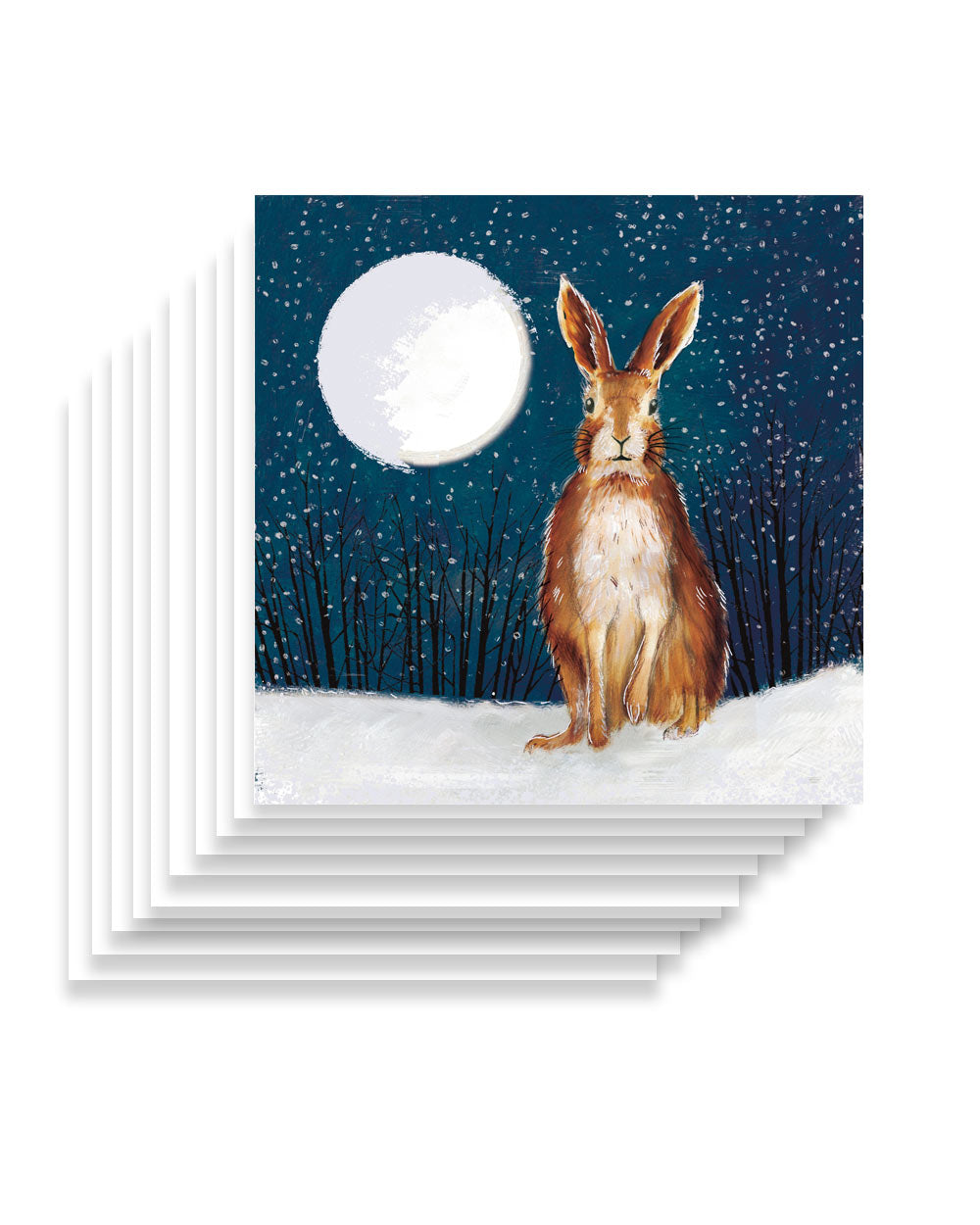 Give to loved ones throughout the festive season to let them know you are thinking of them. With a simple, yet stunning design of a hare in the moonlight, they will be sure to spread some festive cheer. With beautiful silver foil highlights which can be found on the moon, the hare and the snow.