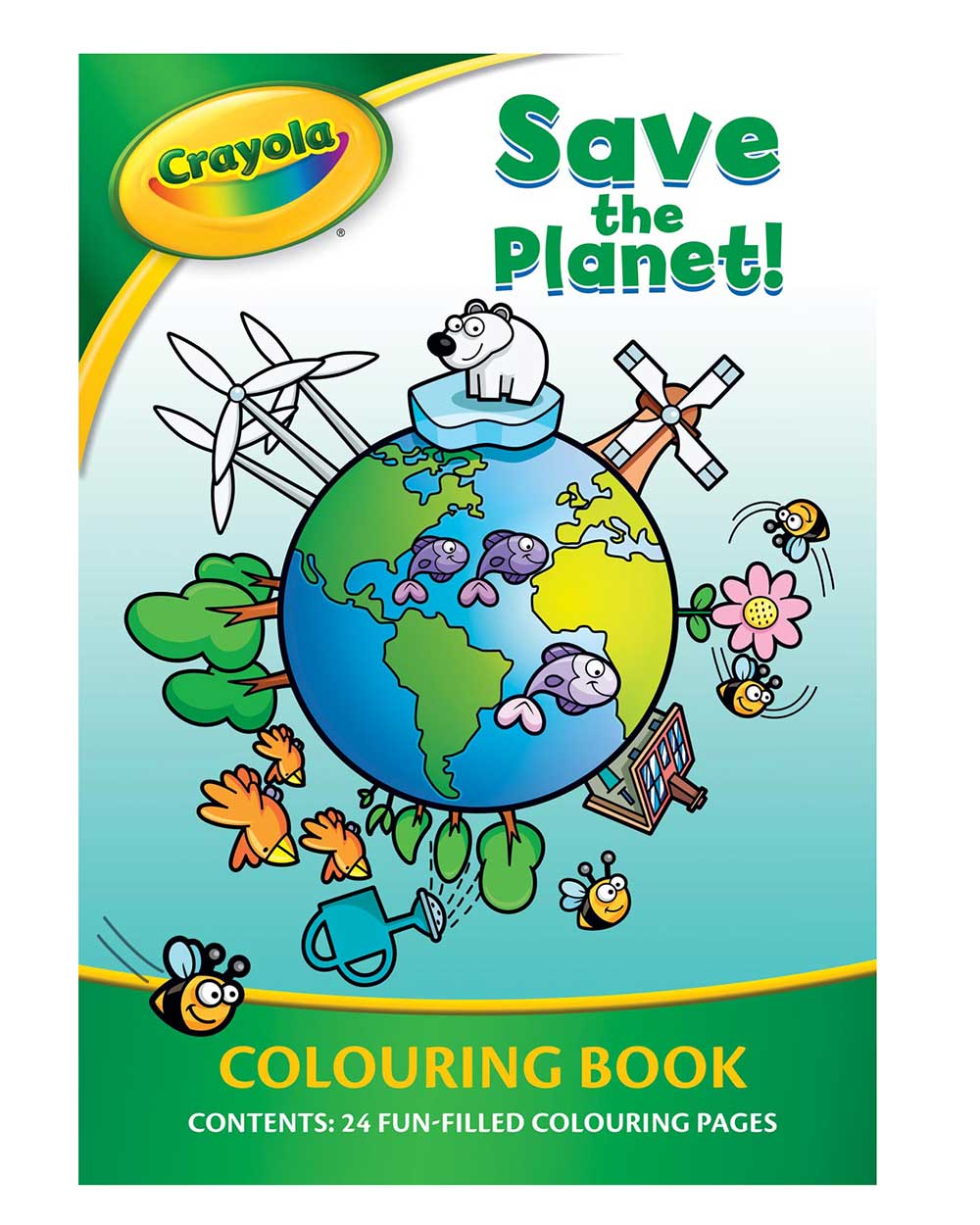 Crayola save the planet colouring book for kids front cover featured on a white background