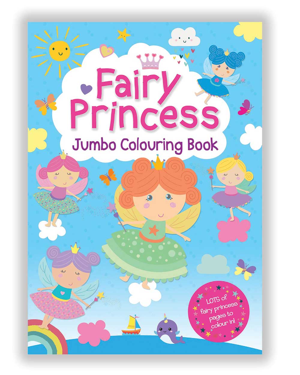 Fairy princess colouring book jumbo kids girls cute front cover on a white back ground