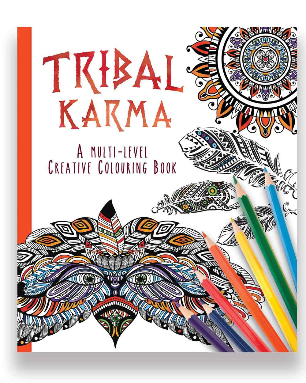 Tribal karma colouring book for adults and children front cover on a white back ground