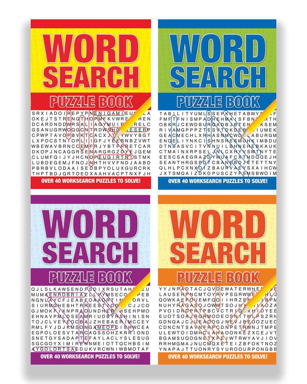 word search books, one to be sent at random on a white back ground