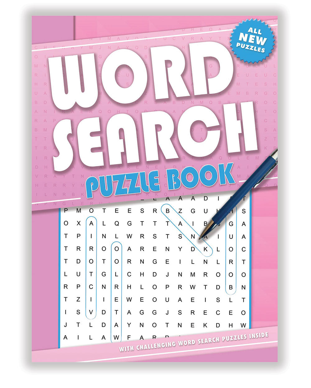 word search puzzle books activity for kids and adults with a pink cover