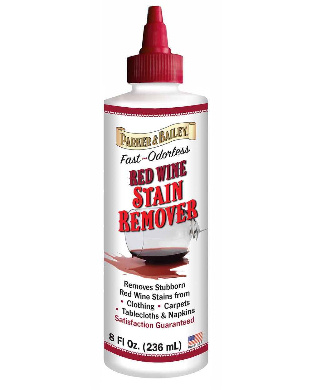 red wine stain remover tough stain remover carpet clothes upholstery Parker & Bailey on a white back ground