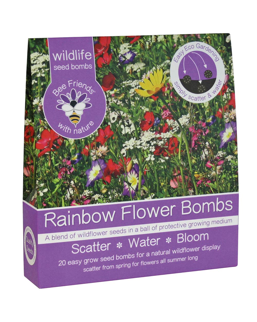 Rainbow Flower Seed Bombs Bees 20 Pack featured in a box on a white backround