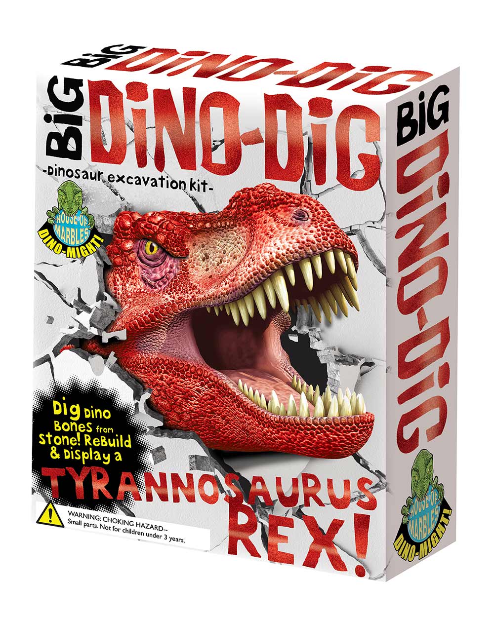 Big dino dig T Rex excavation kit 6+, photo of the colourful front of the box on a white cut out back ground