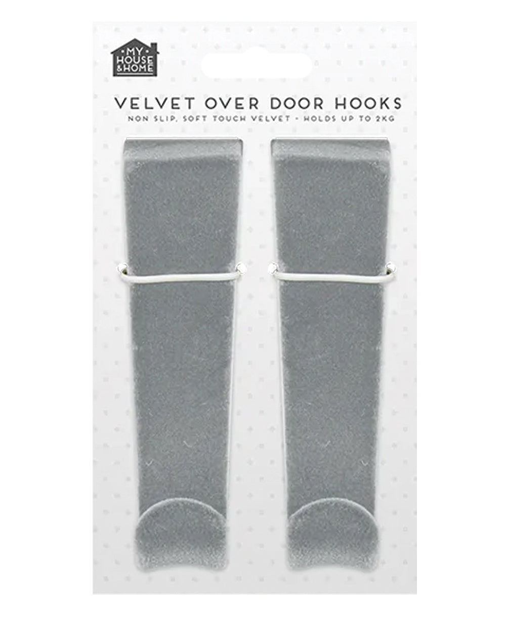 Over The Door Hooks Grey Velvet 2 Pack