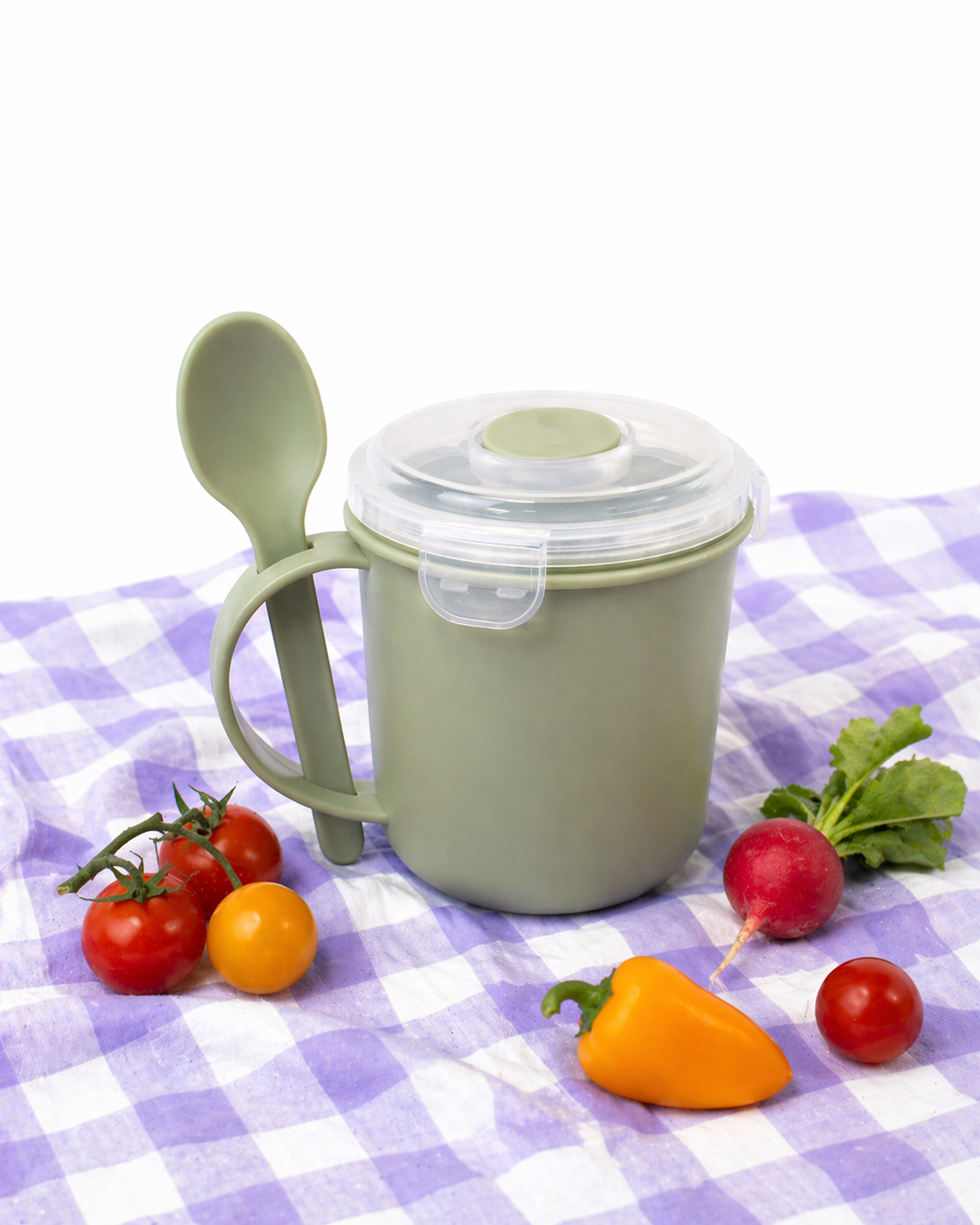 Microwavable Soup Mug With Spoon Sage