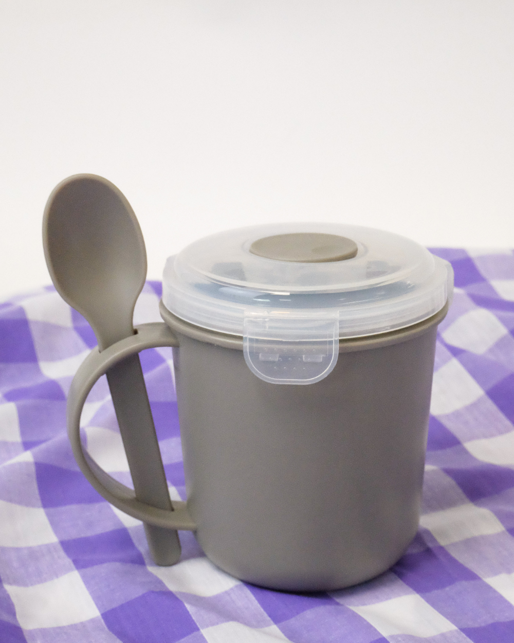 Microwavable Soup Mug With Spoon Grey