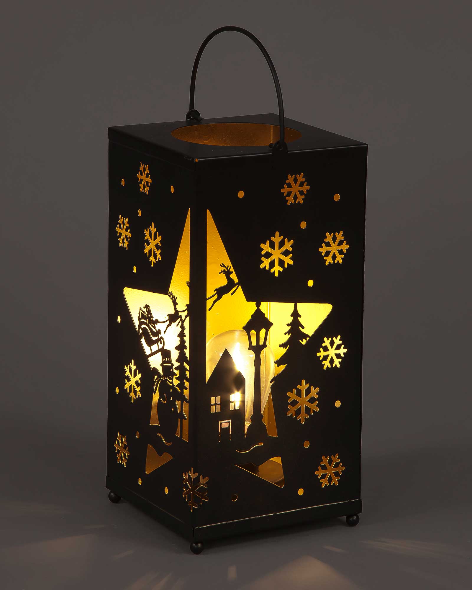 Christmas Scene LED Lantern Square Metal 24cm