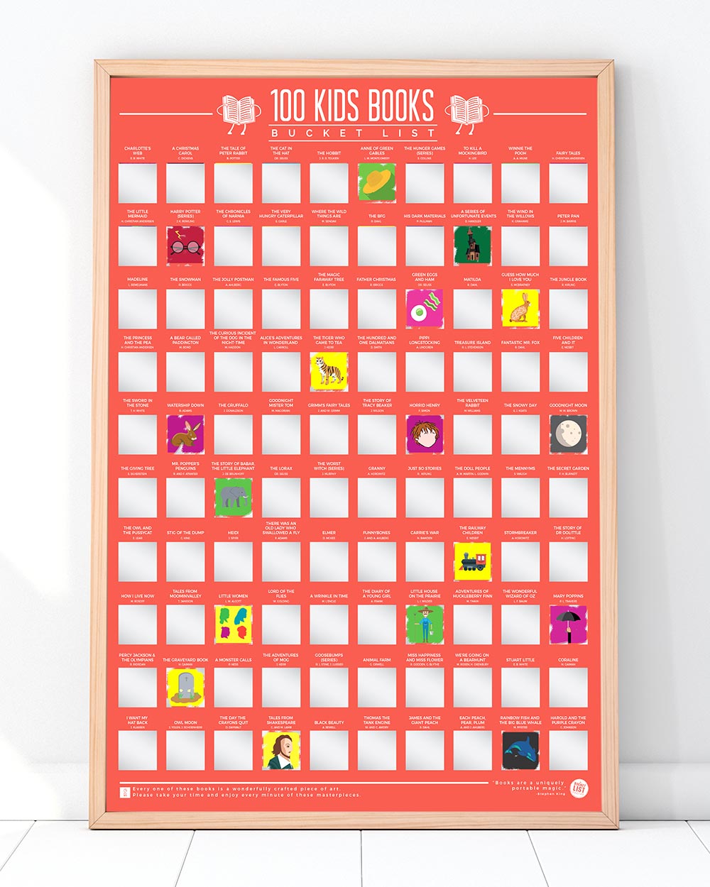 100 Kids Books Scratch Off Bucket List Poster
