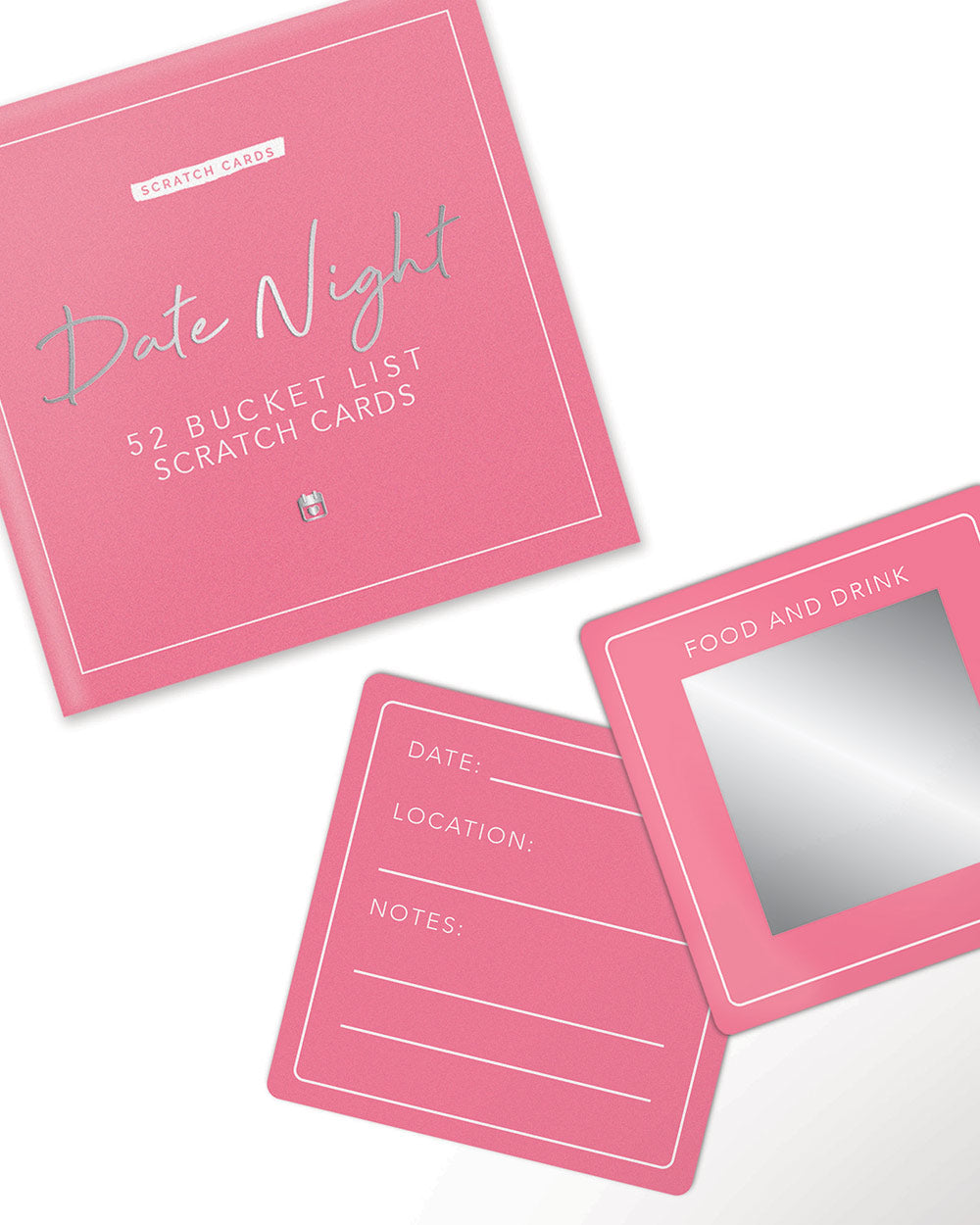 Date Night Bucket List Scratch Cards Gift boxed with a few cards out on a white back ground