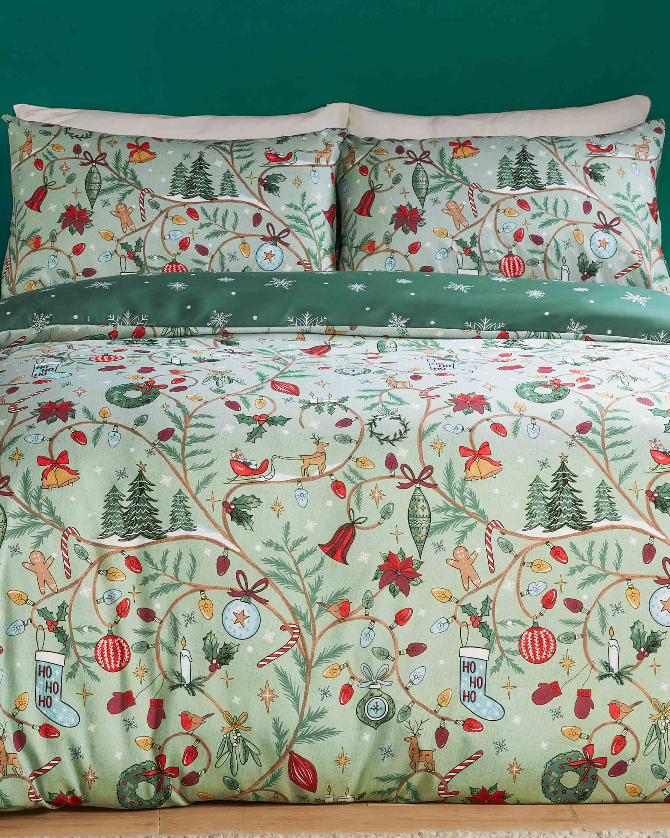 Christmas Duvet Cover Noelle Single Double King Green