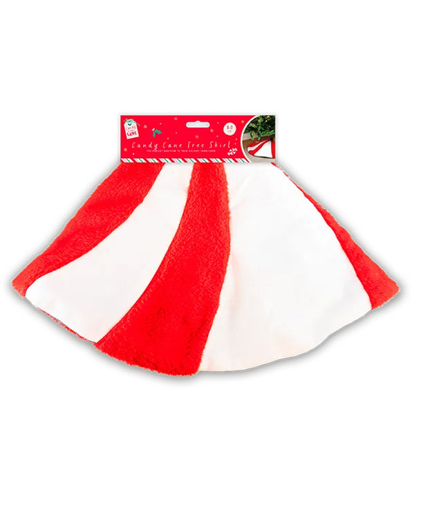 Christmas Tree Skirt Faux Fur Candy Cane Red White 80cm