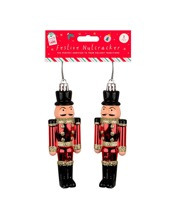 Christmas Nutcracker Hanging Decoration Red 2 Pack