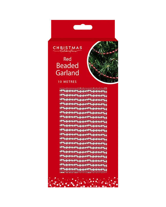 Christmas Red Beaded String Garland 10m