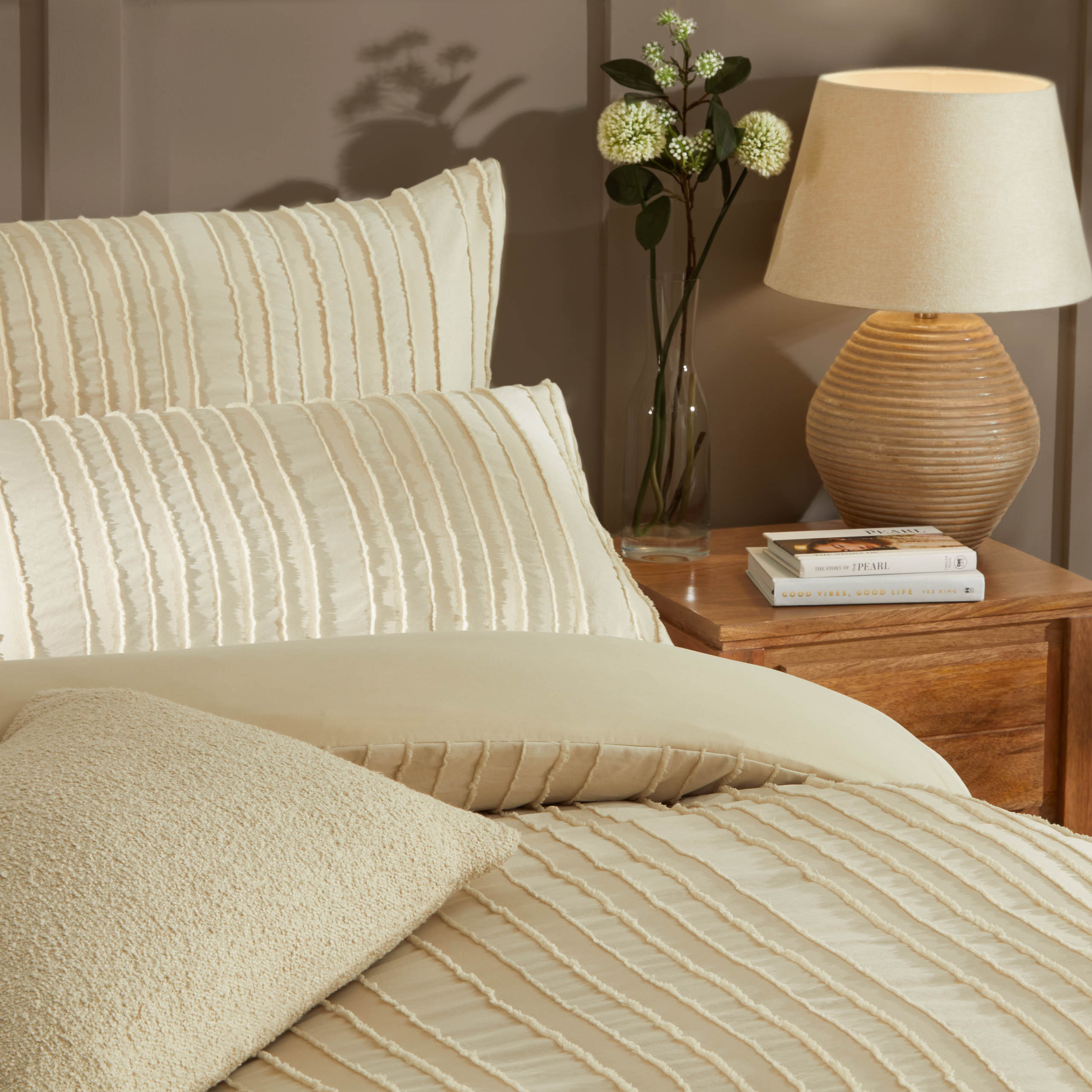 Harrison Stripe Duvet Set Natural Beige Single Double King