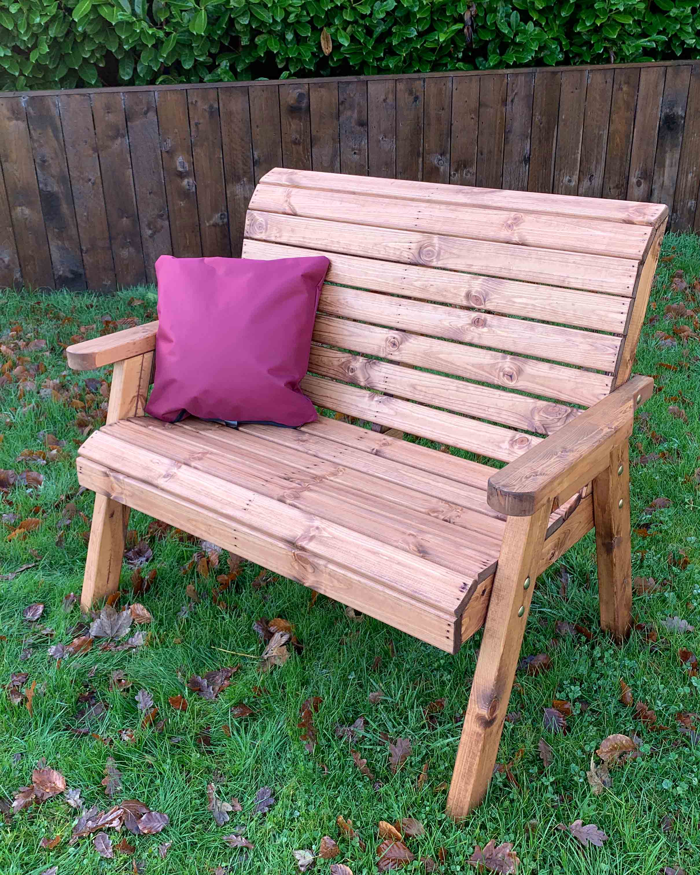 Charles Taylor Two Seater Bench with Burgundy Cushions HB19B