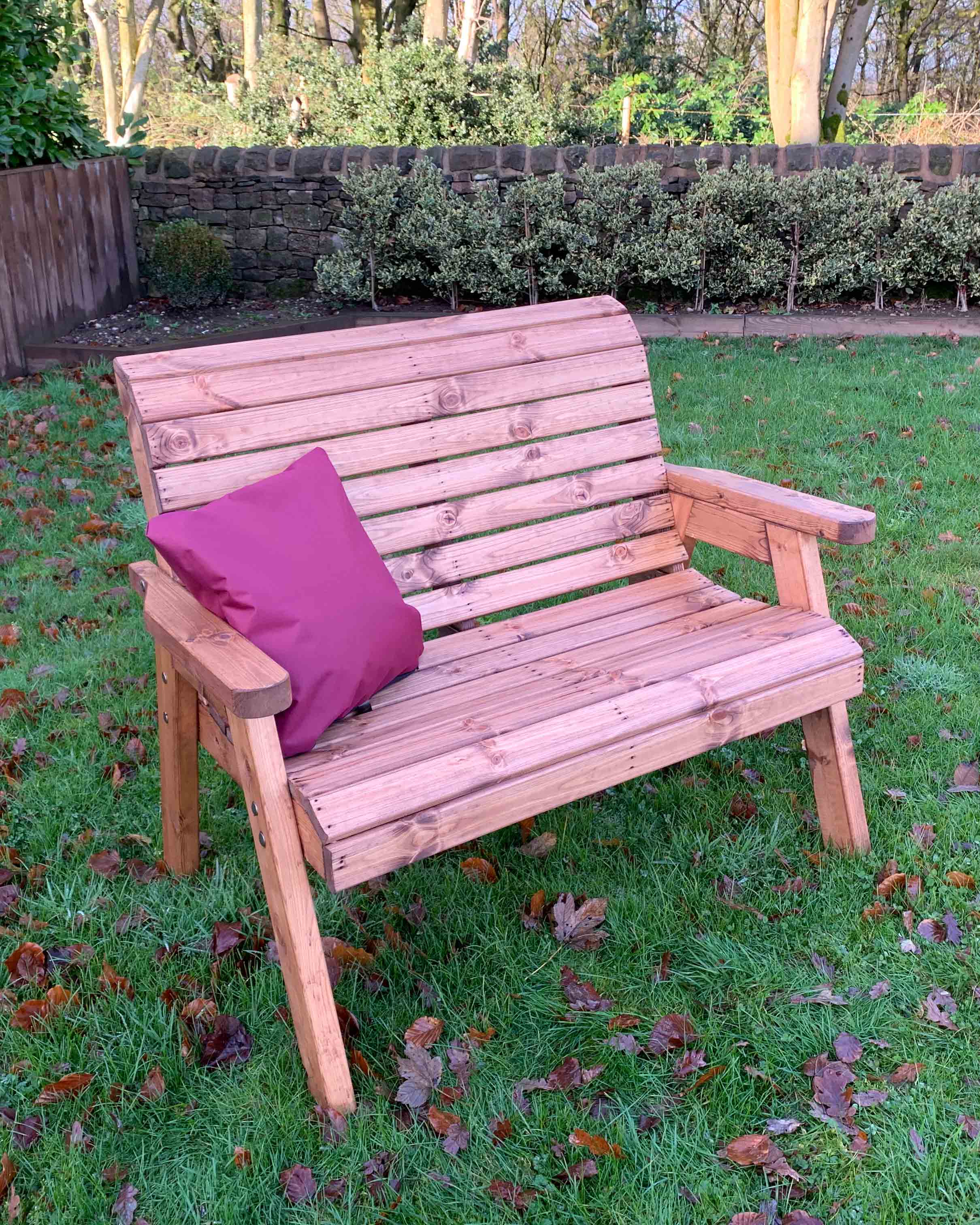 Charles Taylor Two Seater Bench with Burgundy Cushions HB19B