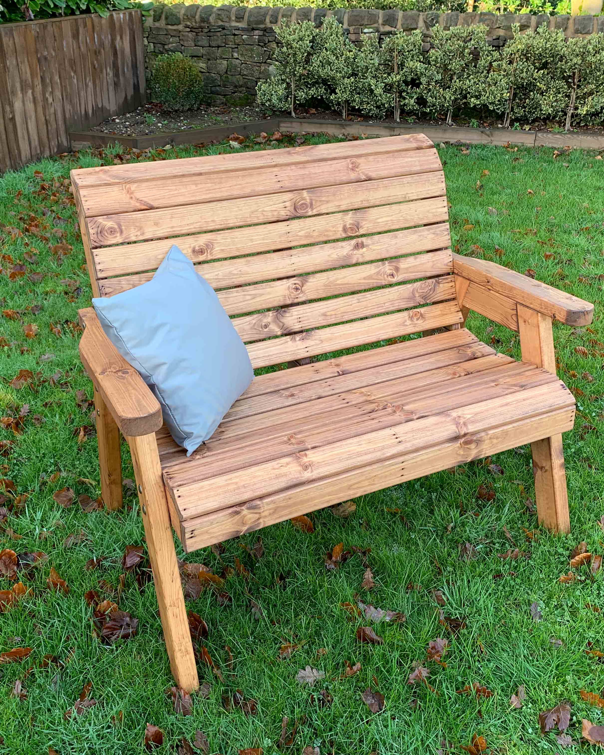 Charles Taylor Two Seater Bench with Grey Cushions