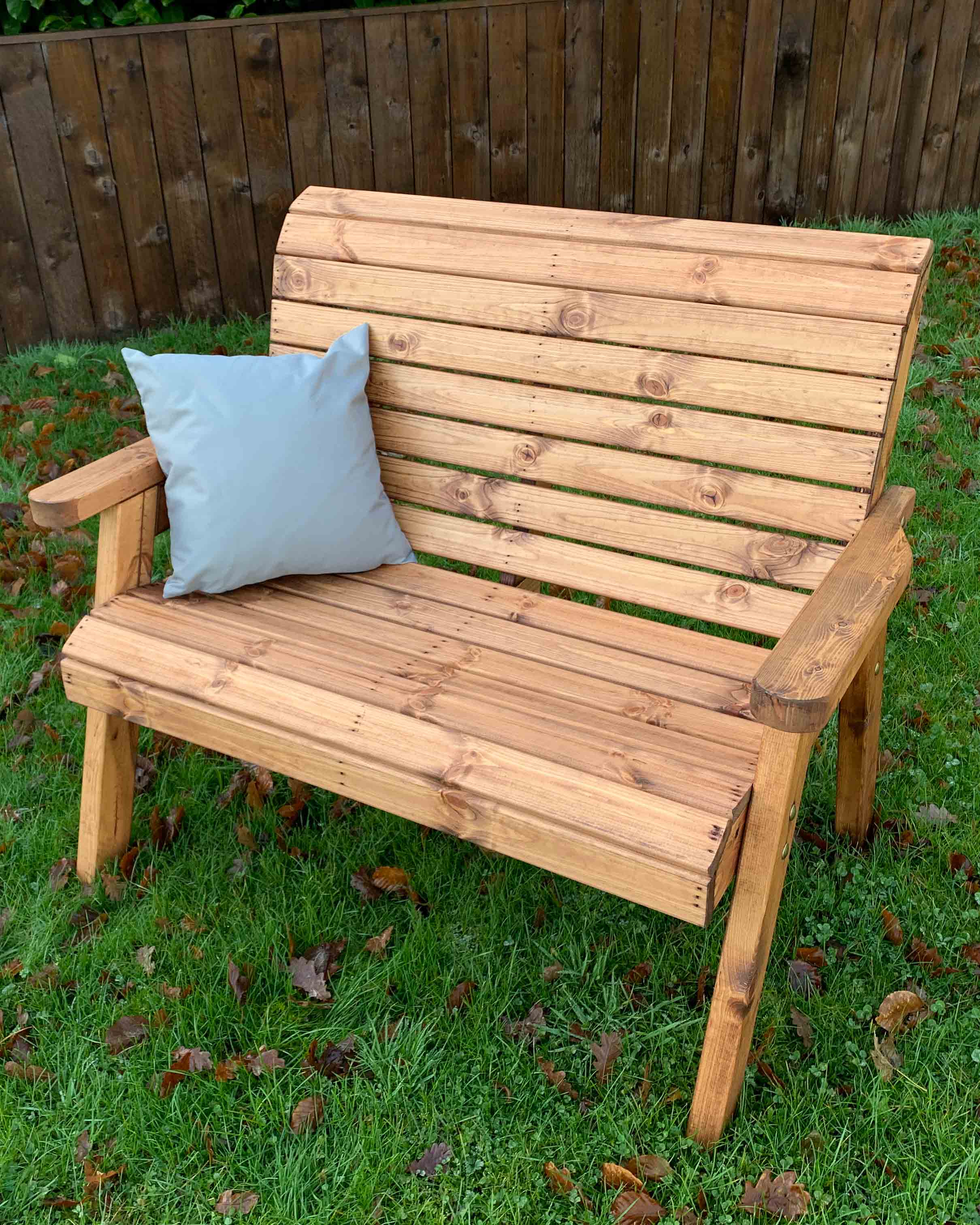 Charles Taylor Two Seater Bench with Grey Cushions