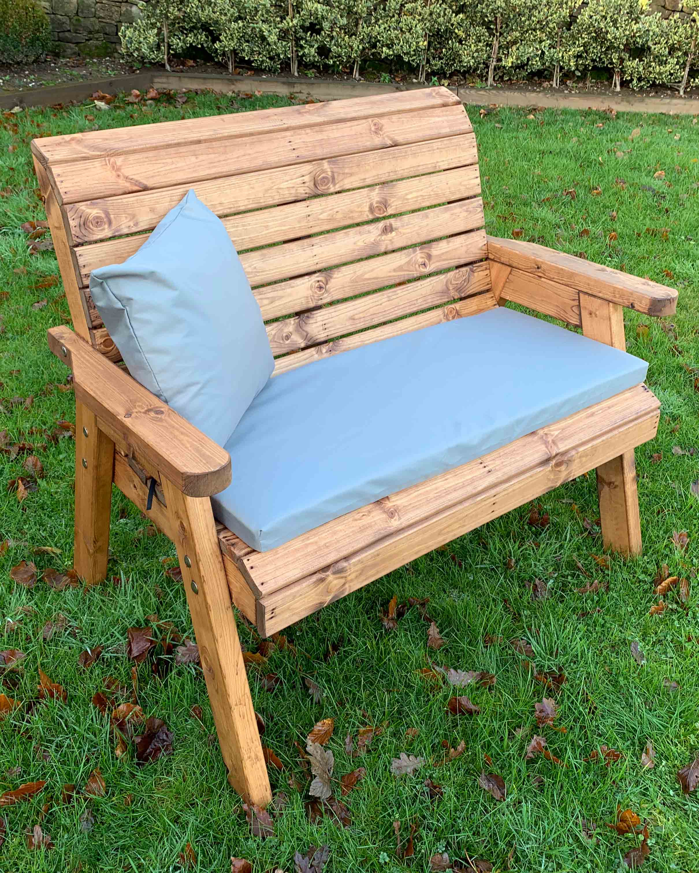 Charles Taylor Two Seater Bench with Grey Cushions