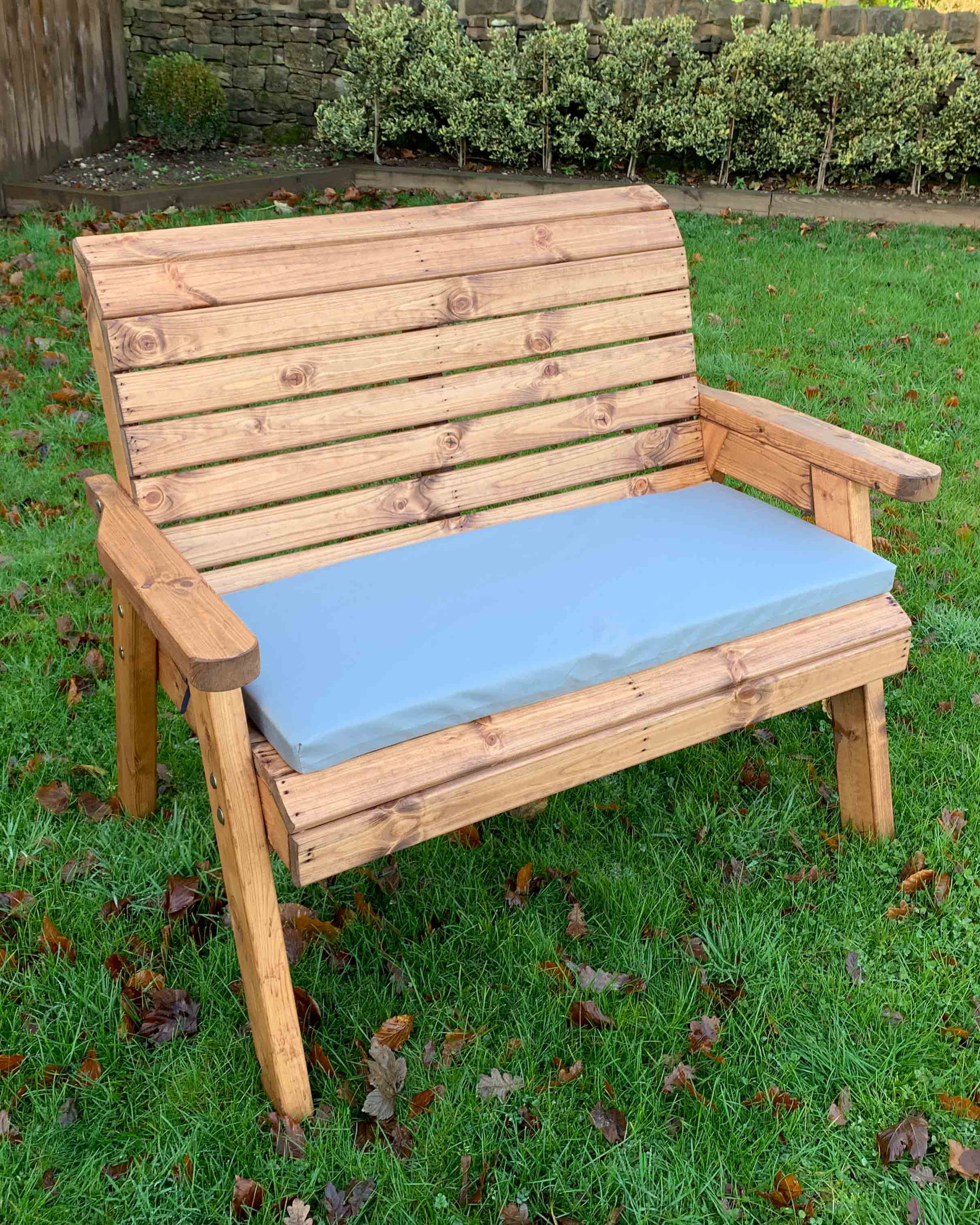 Charles Taylor Two Seater Bench with Grey Cushions