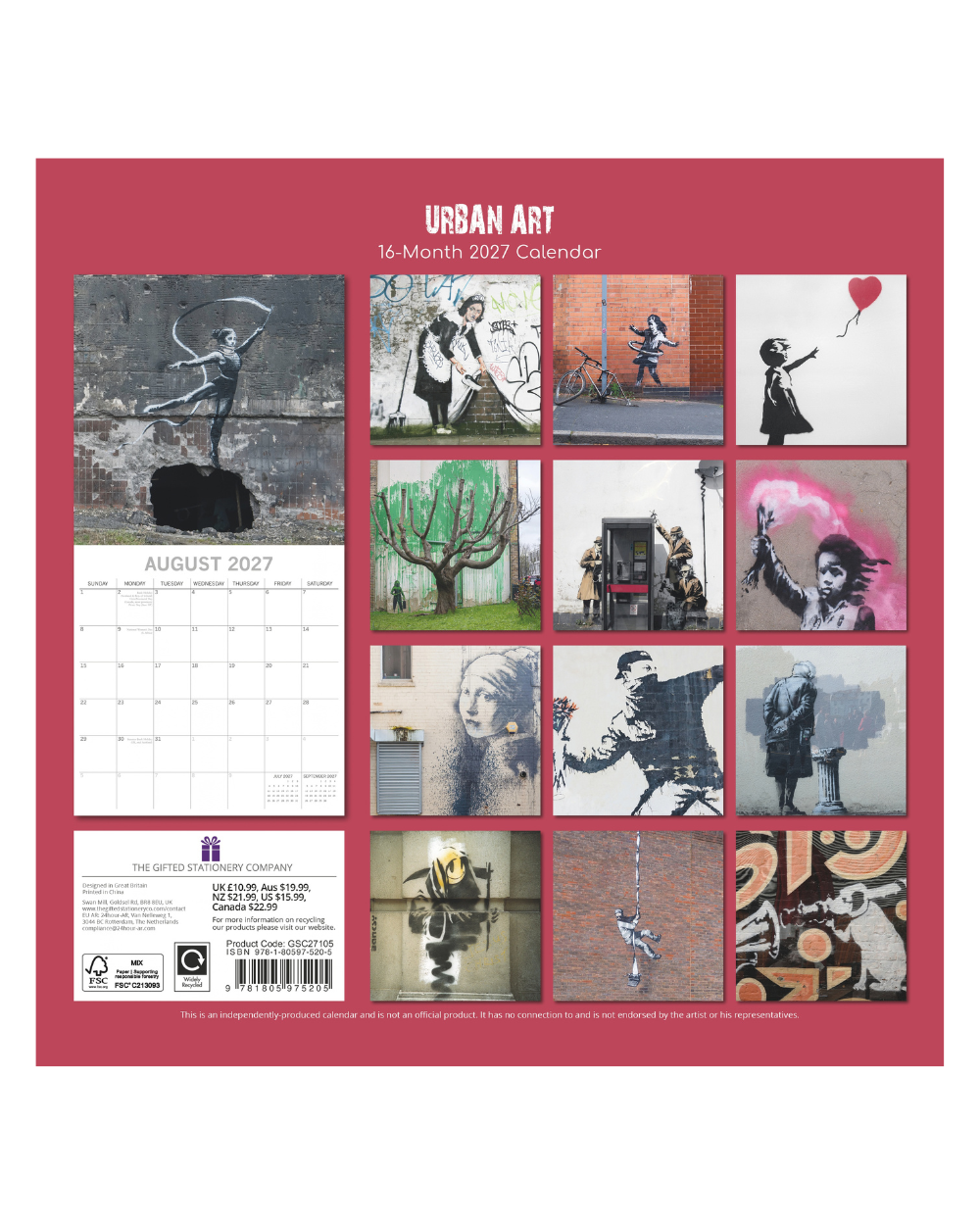 2027 Spinner Wall Calendar Urban Art Banksy