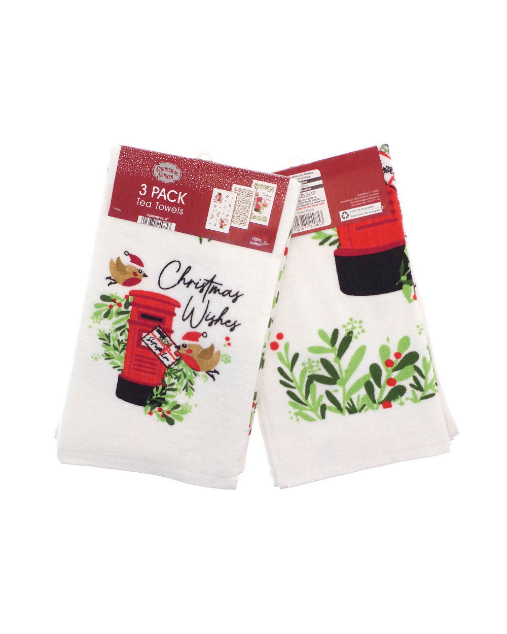 Christmas Wishes Robin Kitchen Tea Towel 3 Pack