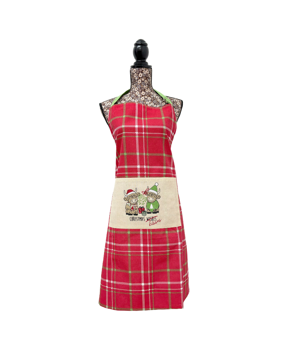 Christmas Kisses Highland Cow Apron One Size Red