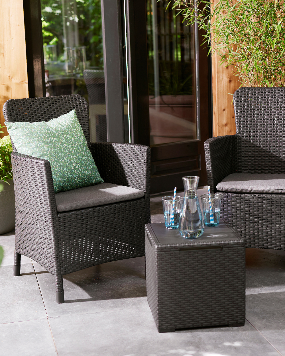 Miami 2 Seater Balcony Set With Storage Table Graphite Keter