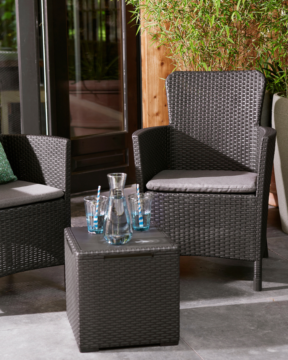 Miami 2 Seater Balcony Set With Storage Table Graphite Keter