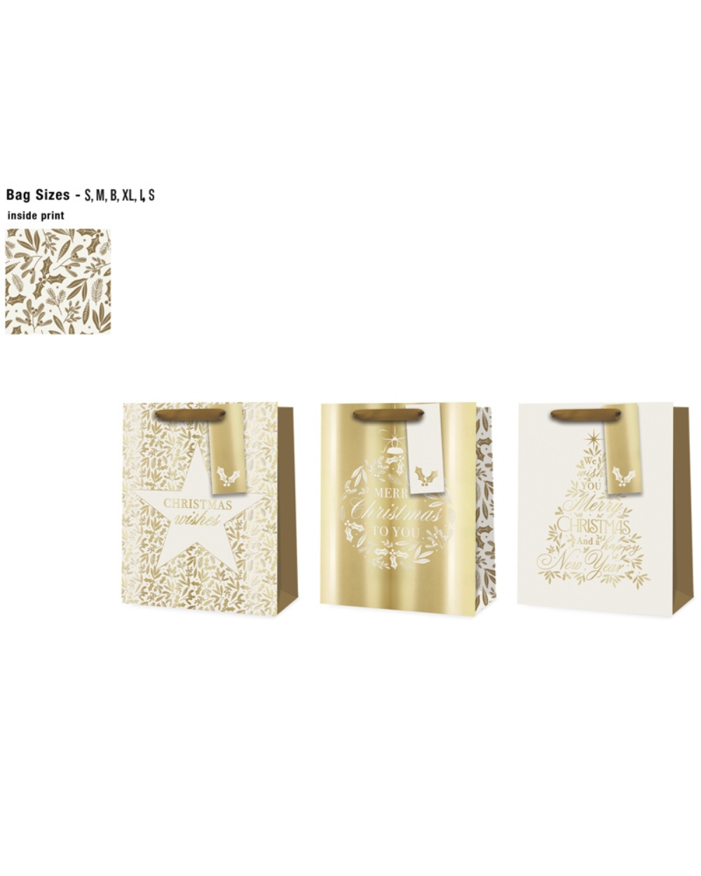 Christmas Gift Bag Golden Icons Medium 3 Pack