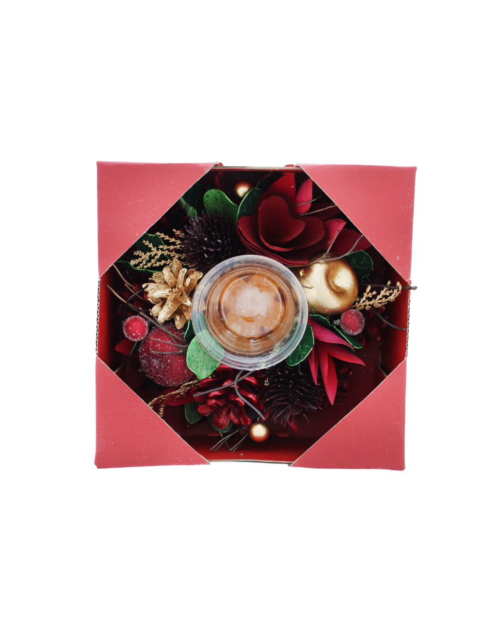 Pine Cone Candle Holder Wreath Red & Gold