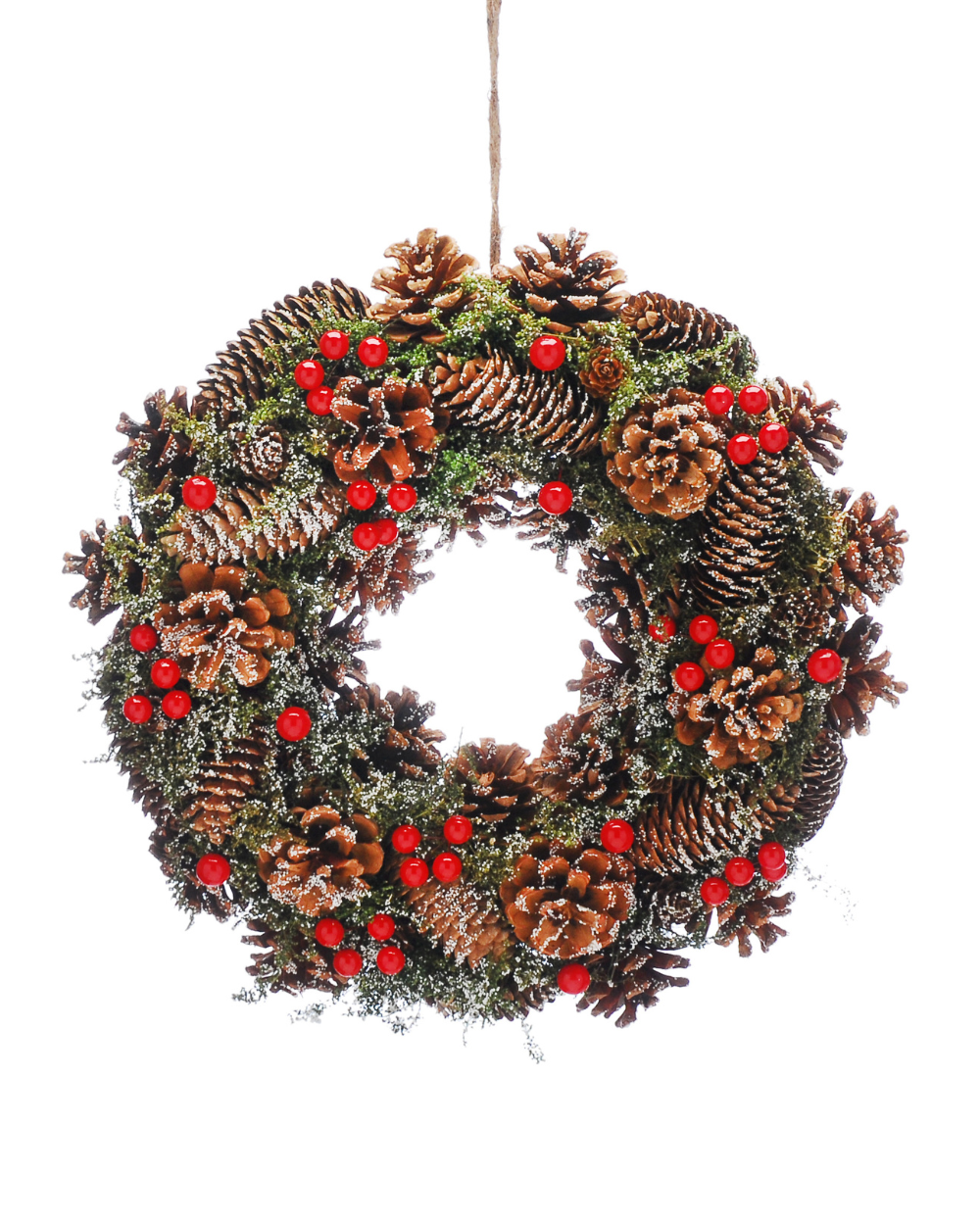 Natural Pinecones & Red Berries Wreath