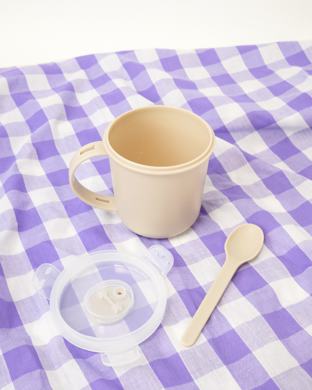 Microwavable Soup Mug With Spoon Taupe