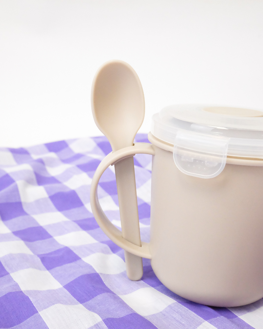 Microwavable Soup Mug With Spoon Taupe