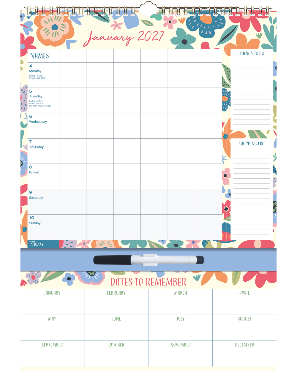 2027 Weekly Family Planner Organiser Floral