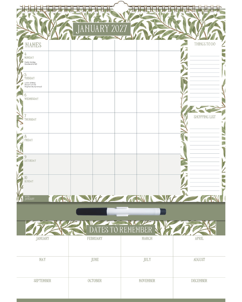 2027 Weekly Family Planner Organiser William Morris