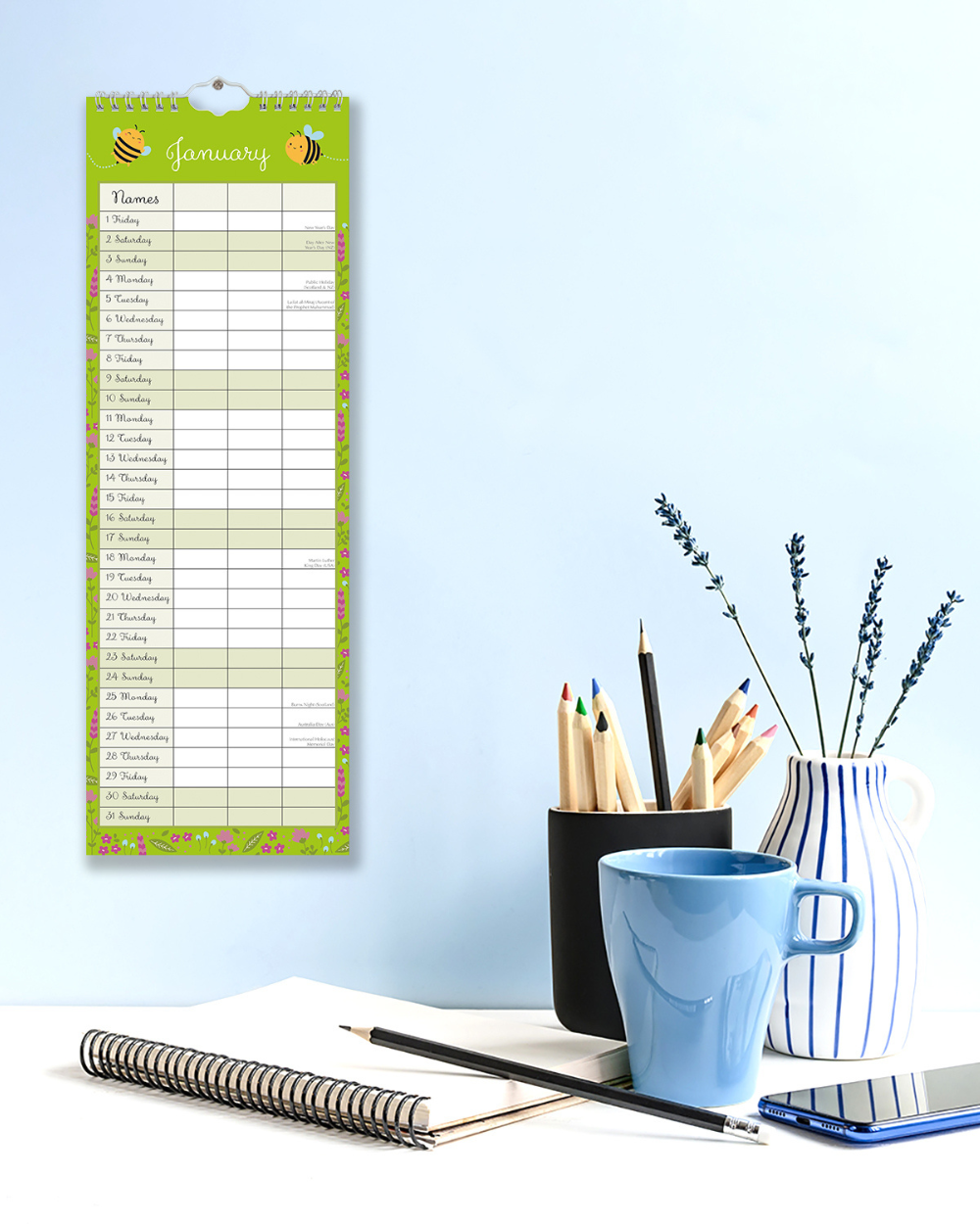 2027 Slim Family Organiser Calendar Busy Bee