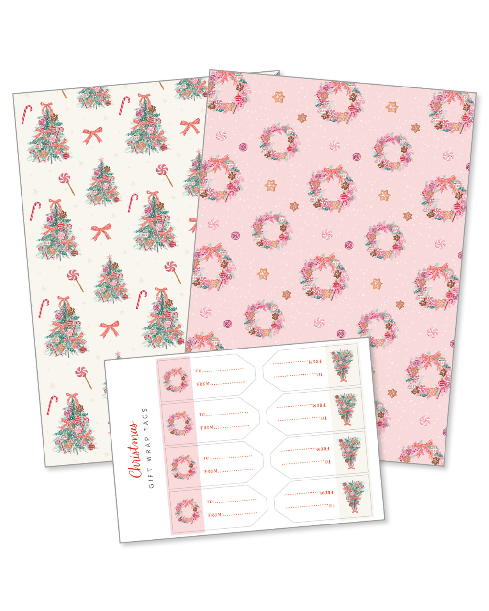 Sweet Christmas Pink Gift Wrap Set