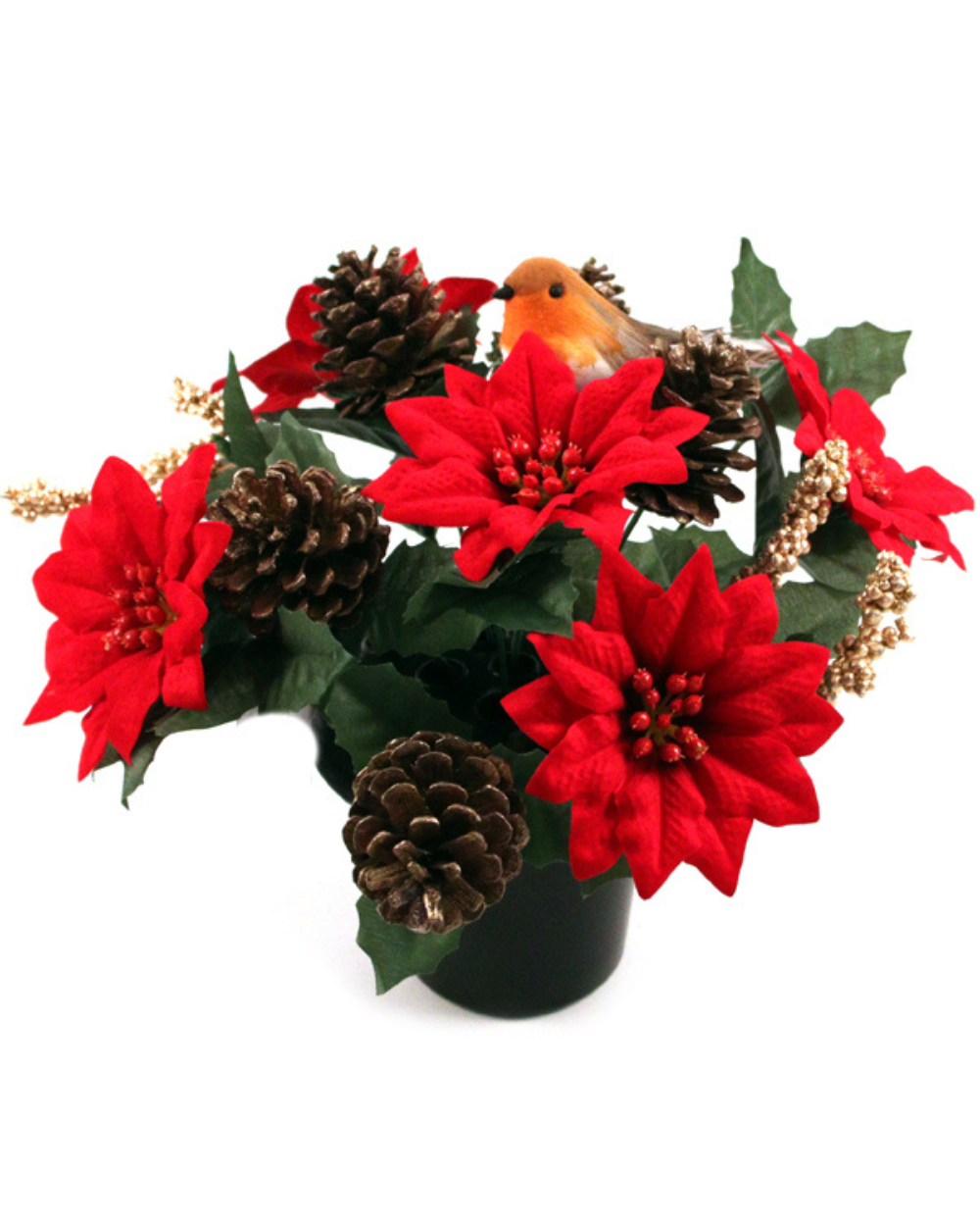 Christmas Memorial Grave Pot With Robin