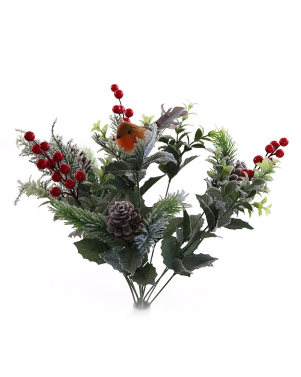 Christmas Robin Bush With Greenery