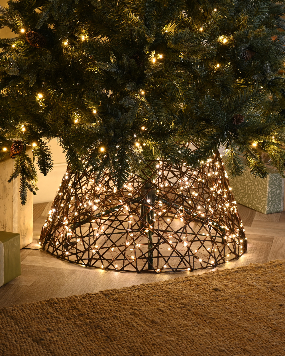 Brown Christmas Tree Skirt Warm White LED 58cm