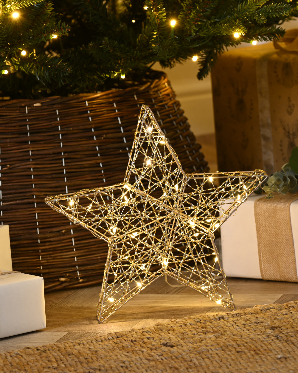 Gold Shimmer Star LED Light With Timer