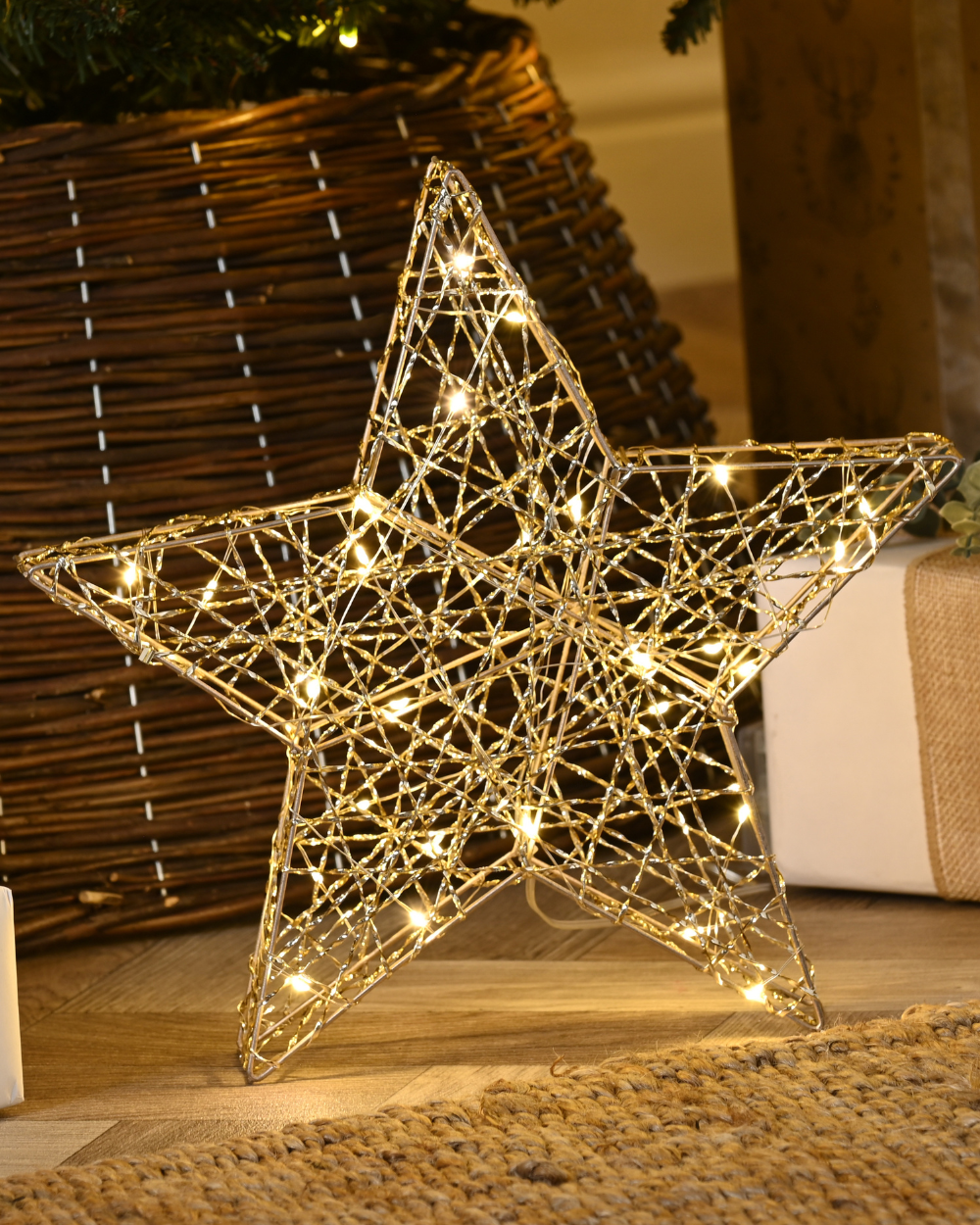 Gold Shimmer Star LED Light With Timer