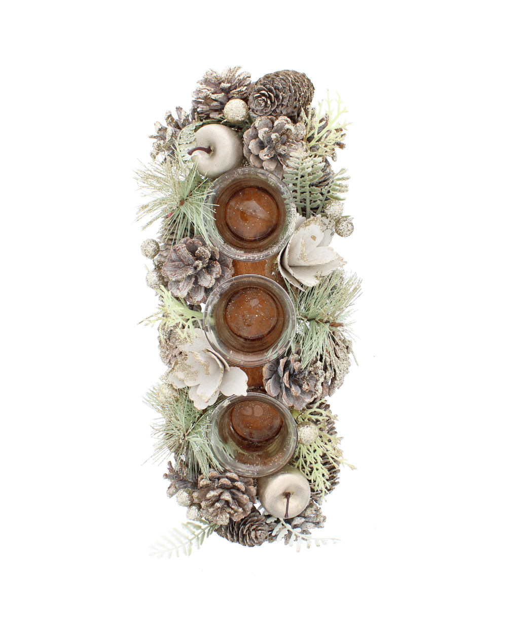 White Pine Cone 3 Candle Holder Wreath 36cm