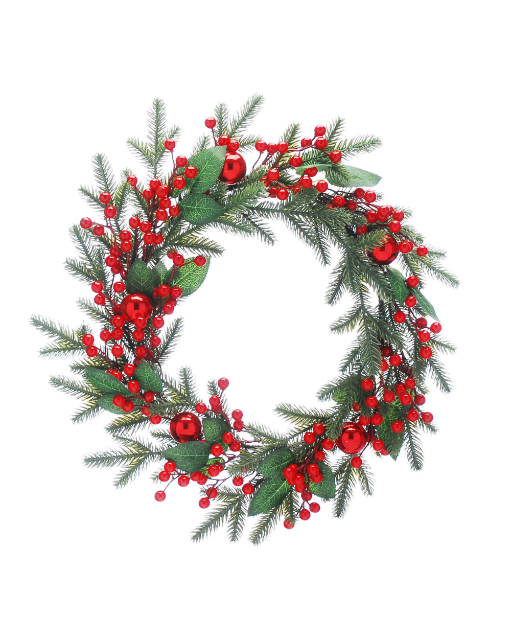 Green Leaves & Red Berries Wreath