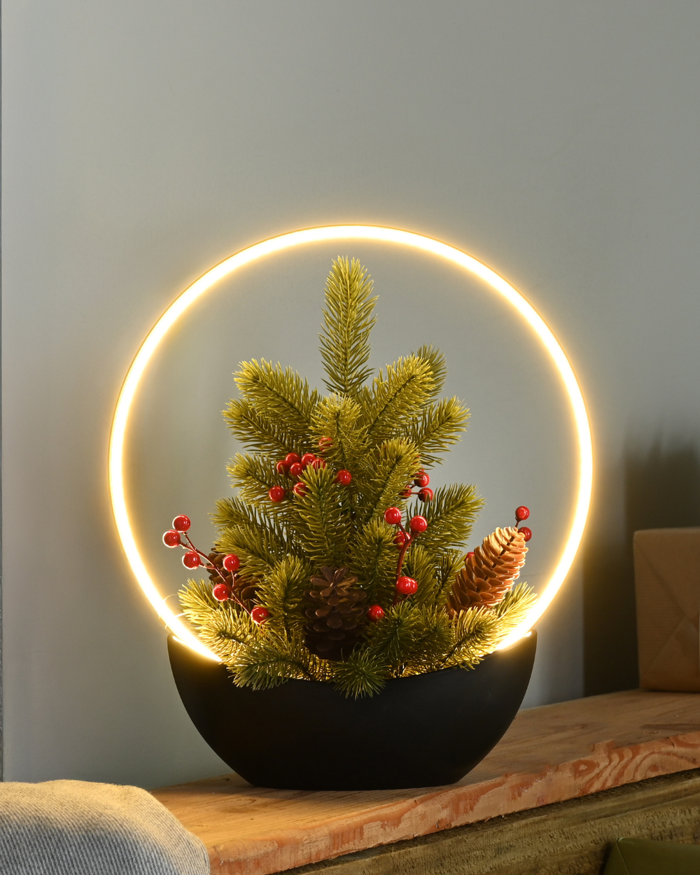 Lit Festive Berry Tree Arrangement