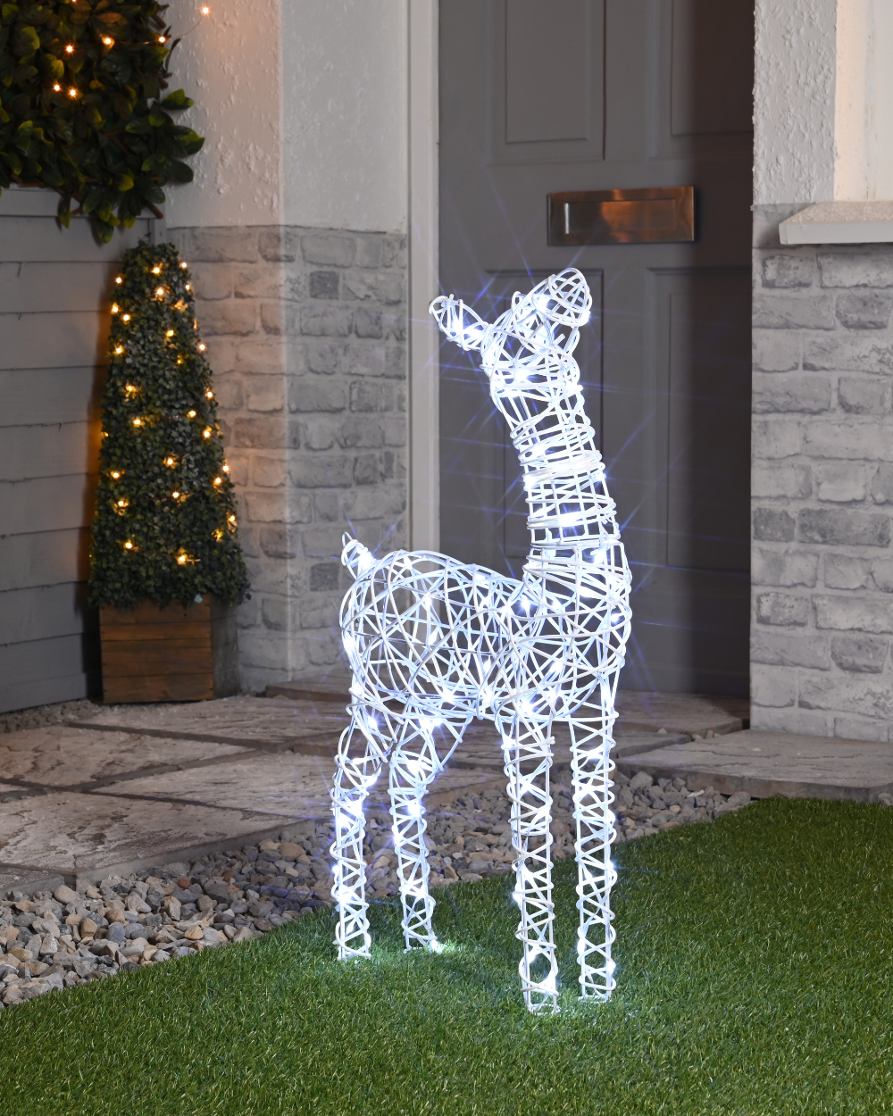 Faux Rattan Baby Reindeer White Light LED