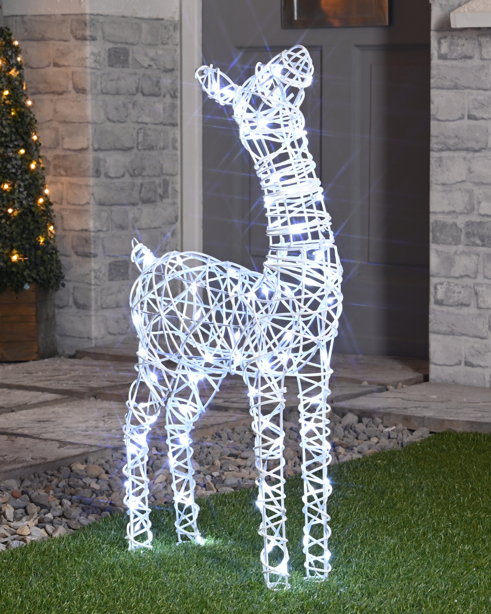Faux Rattan Baby Reindeer White Light LED